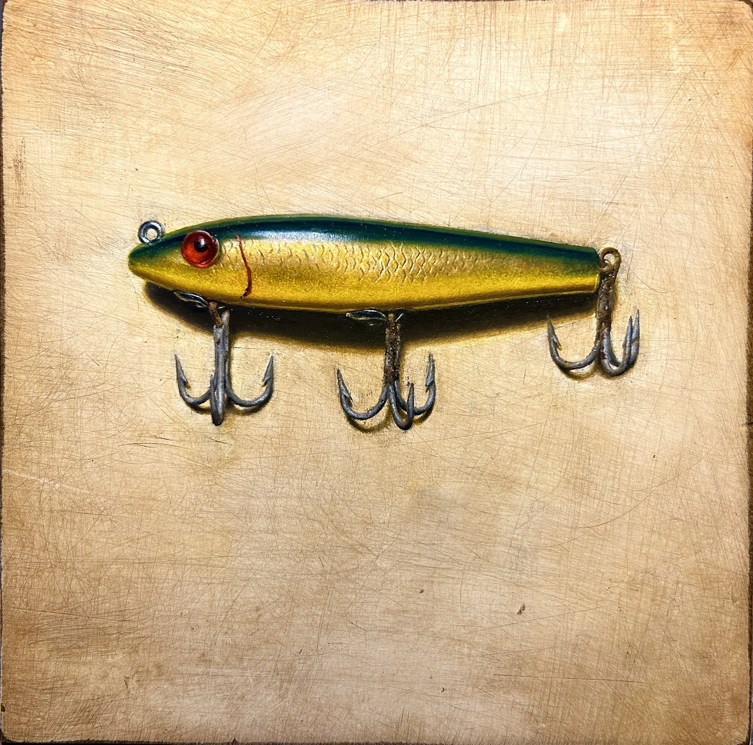 'L&S Mirr-O-Lure'.
2023.
Oil on panel.
6" x 6"