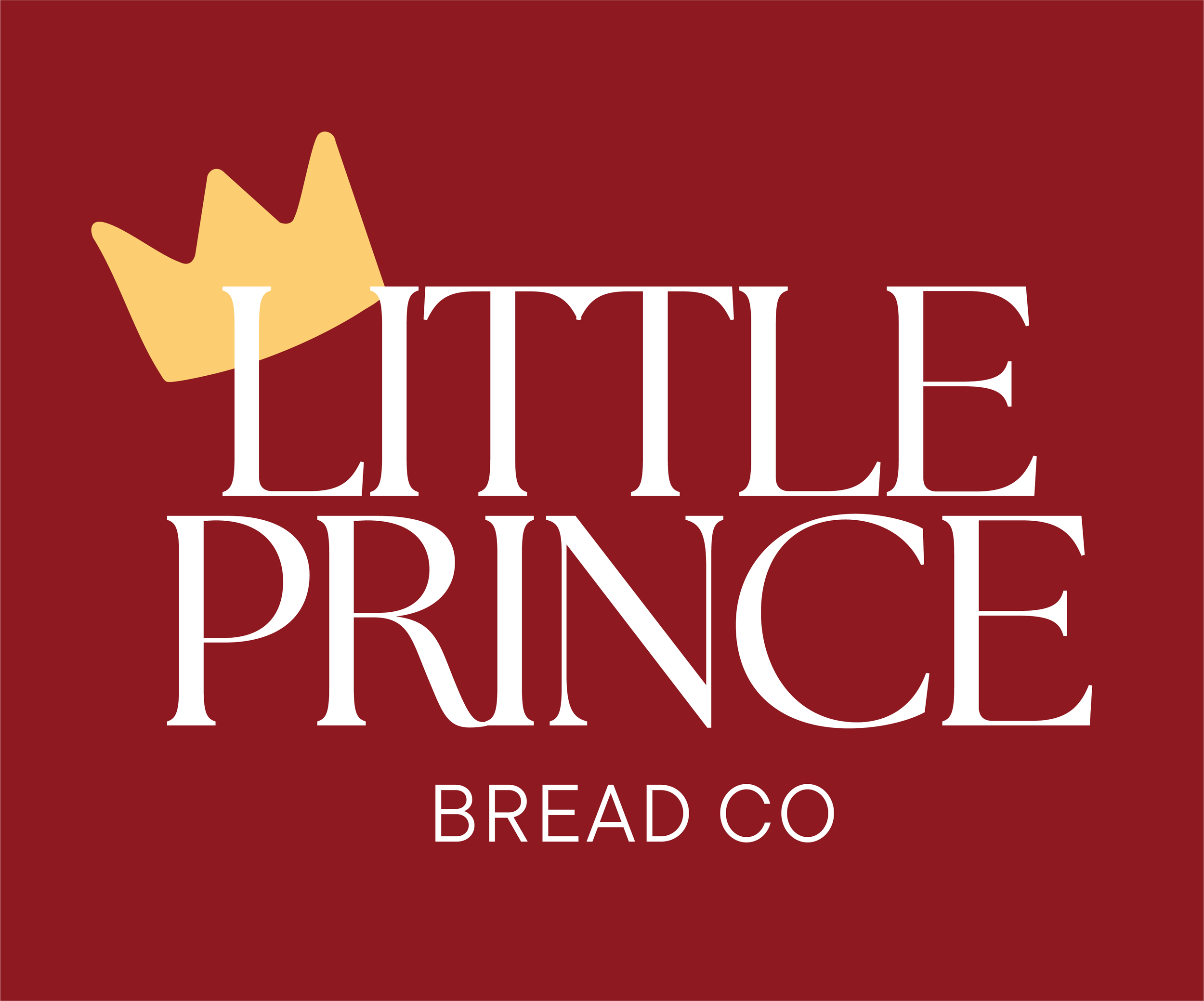 Logo for Little Prince Bread Co featuring a gold crown and red background.