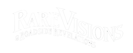 Logo for RAREvisons & Roadside Revelations with stylized white text on a black background