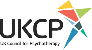 Logo of the UK Council for Psychotherapy featuring stylized colorful geometric shapes and the text 'UKCP' and 'UK Council for Psychotherapy'.