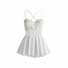 White dress with spaghetti straps and a flared skirt