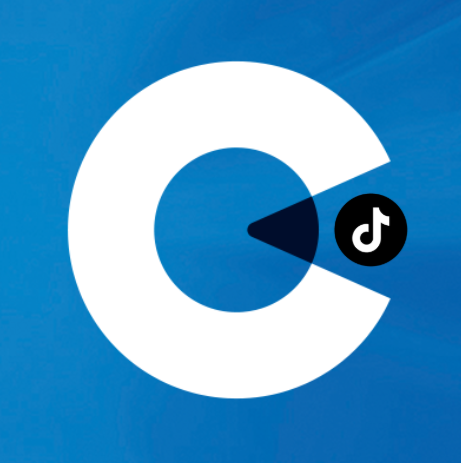 Graphic of a white letter 'C' with a black and white TikTok logo inside the open part of the 'C' against a blue background.