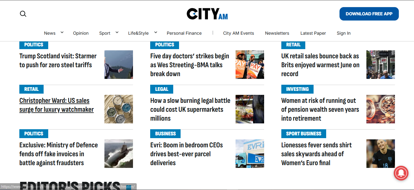 An image of City AM Website.