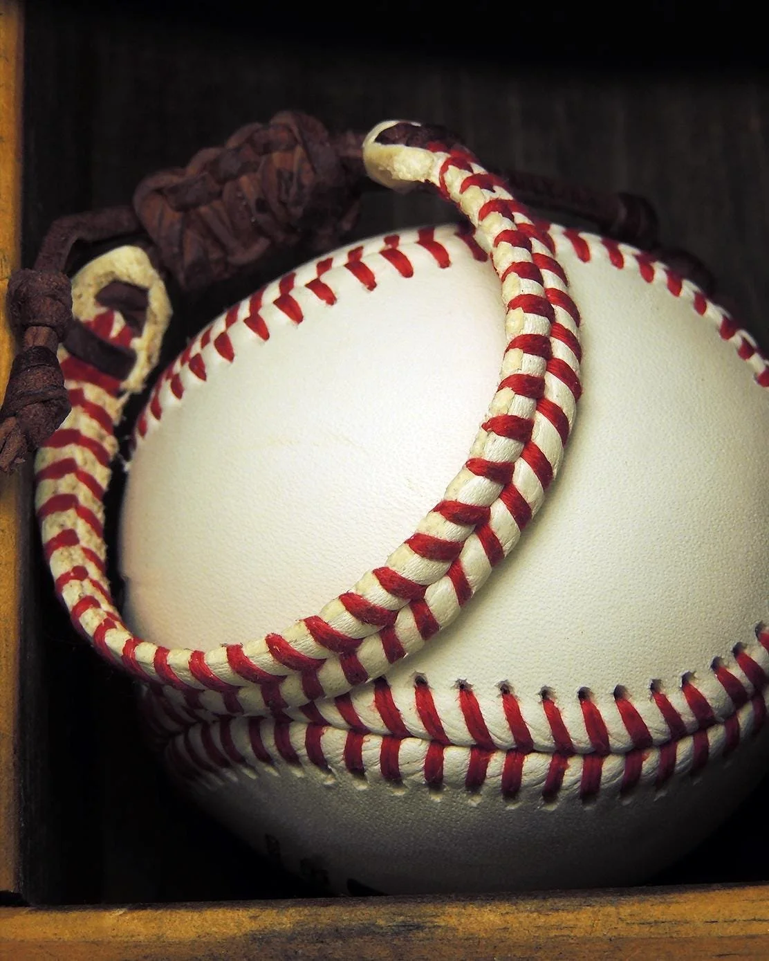 Baseball Bracelet Made from Genuine Full Grain Leather Ball, Baseball Seam, Stitch