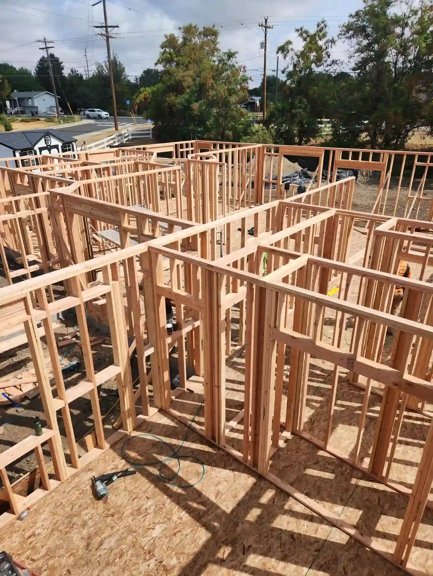Wood framing for a new residential construction project by Jepsen Construction