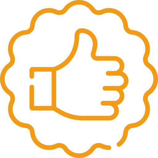 An icon of a thumbs-up hand gesture inside a scalloped circular border, representing approval or liking.