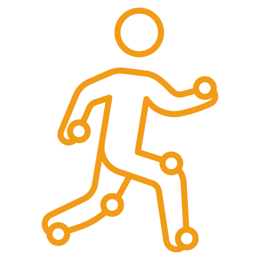 Icon of a person running with connected points highlighting motion and activity.