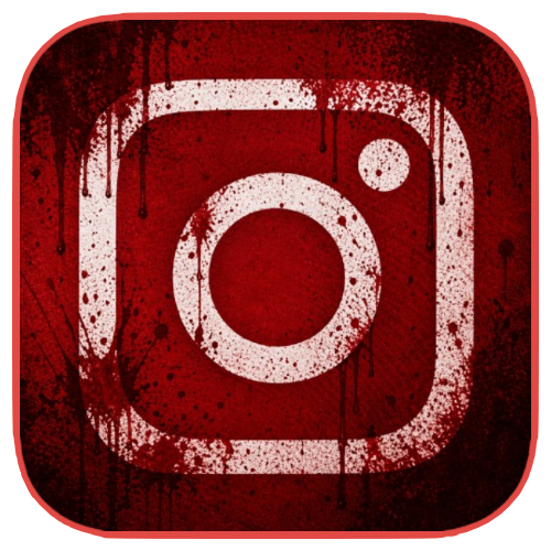 Instagram logo with a grungy, red and black paint splatter background.