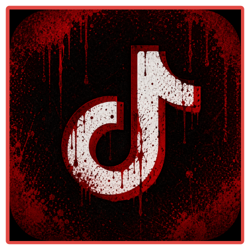 TikTok logo with red and black paint splatter effects