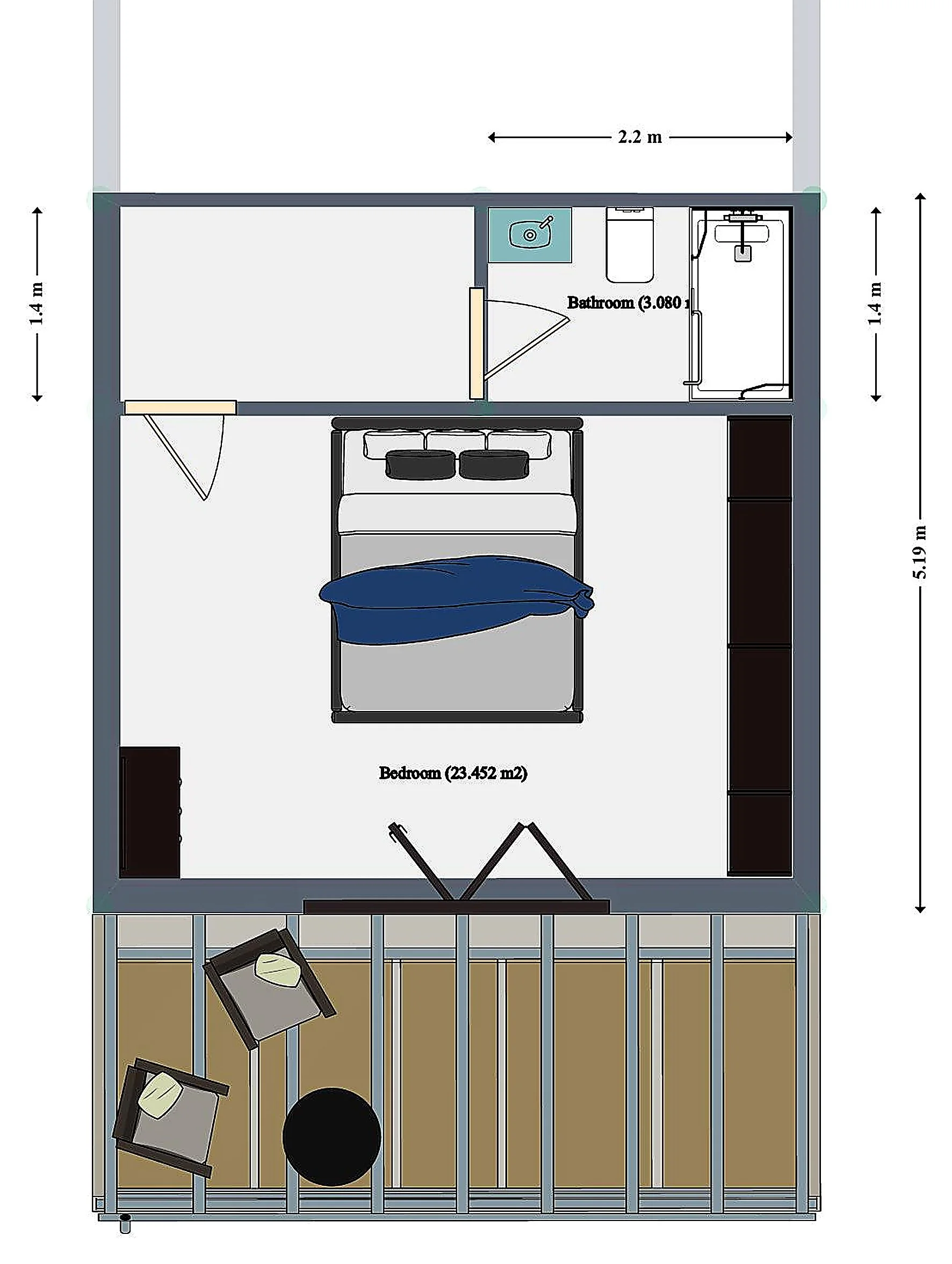 top floor bedroom with private bathroom and balcony in Kallikrateia maisonette project Greece. Top floor master bedroom with private bathroom and balcony offering privacy and comfort