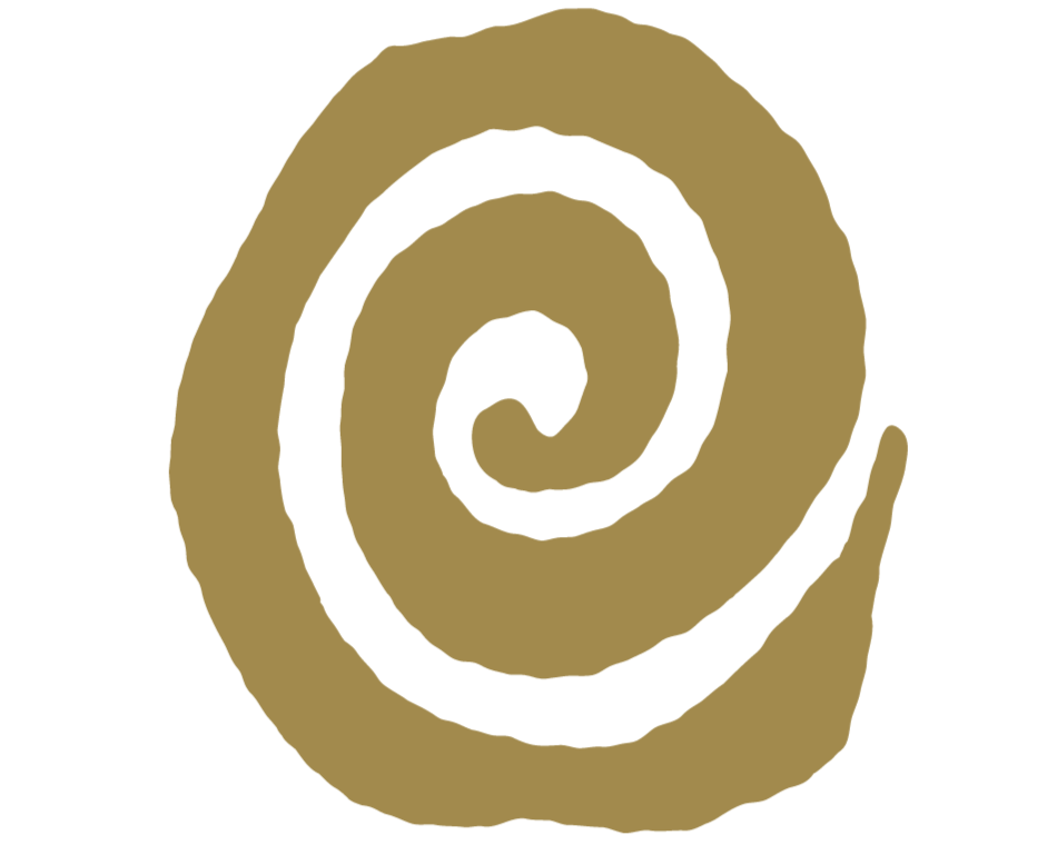 A hand-drawn spiral pattern with alternating black and gold sections on a black background.
