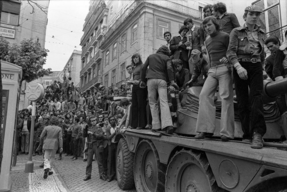 April 25 1974 - Lisbon Portugal - Freedom Day - Citizens support the Armed Forces in the Streets of Lisbon