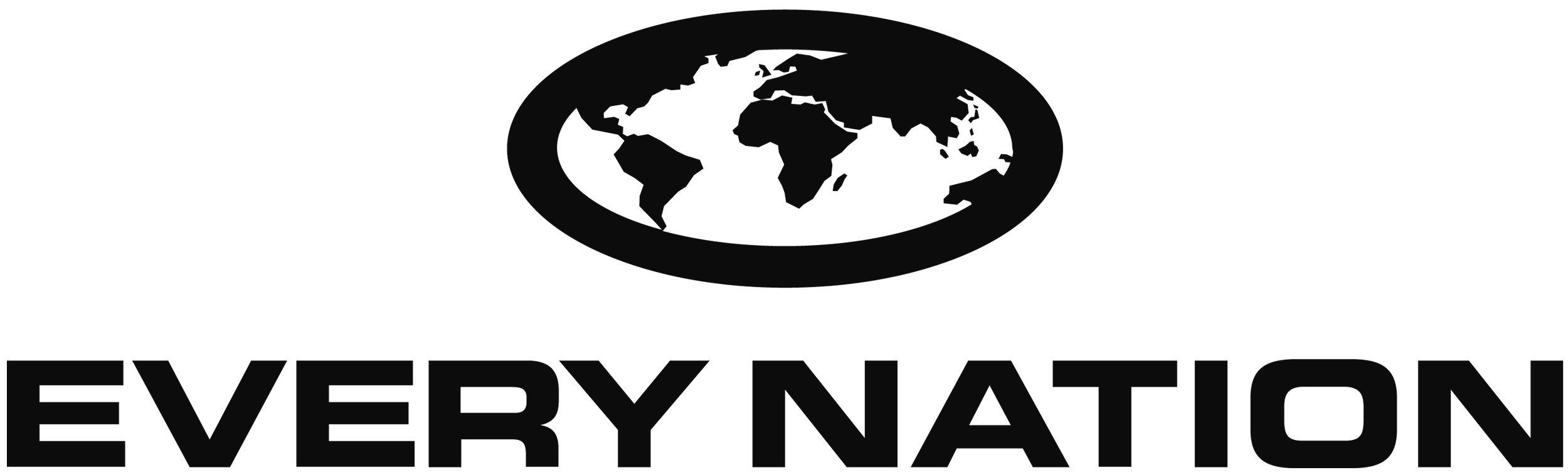 Black logo with a globe illustration above the text 'EVERY NATION' in bold capital letters.