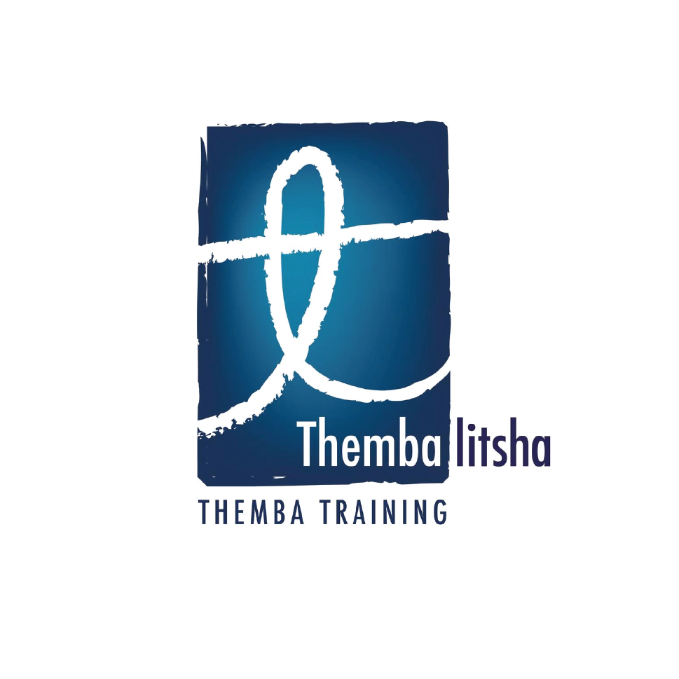 Logo for Themba Litsha, a training organization. The logo features a stylized, brushstroke letter 'T' within a blue square background, with the words "Themba Litsha" and "Themba Training" beneath it.
