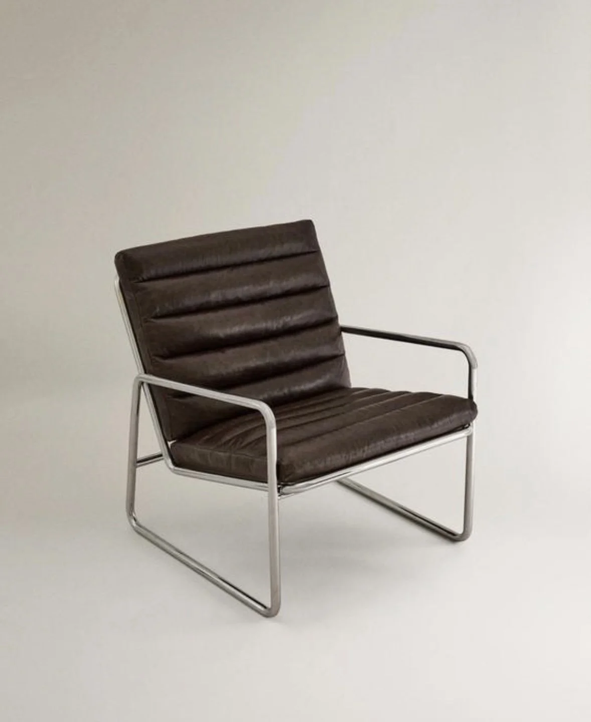 Fauteuil en métal tubulaire chromé & cuir