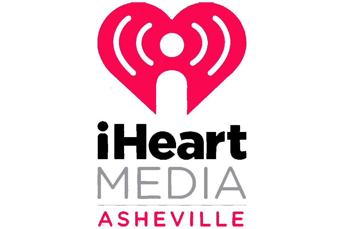 Red and gray "iHeart Media Asheville" logo with a stylized heart design at the top.
