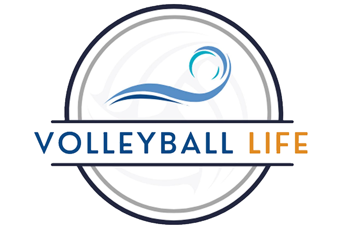 Volleyball Life logo featuring a stylized wave above the text "Volleyball Life" within a circular design.