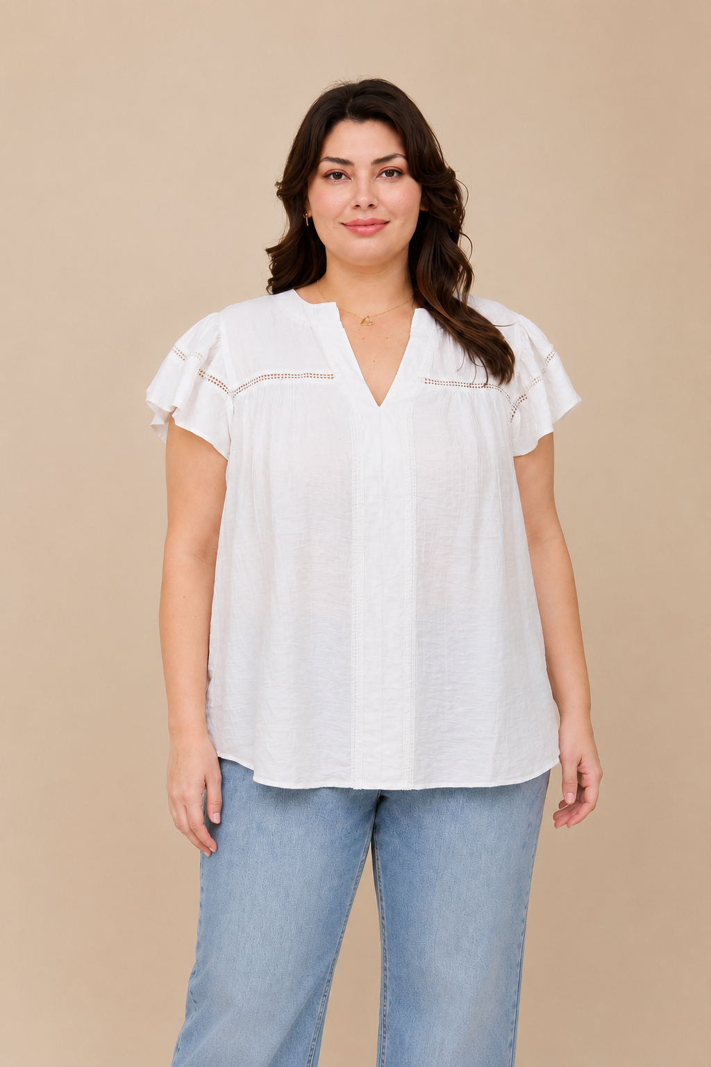 PLUS White flutter sleeve blouse