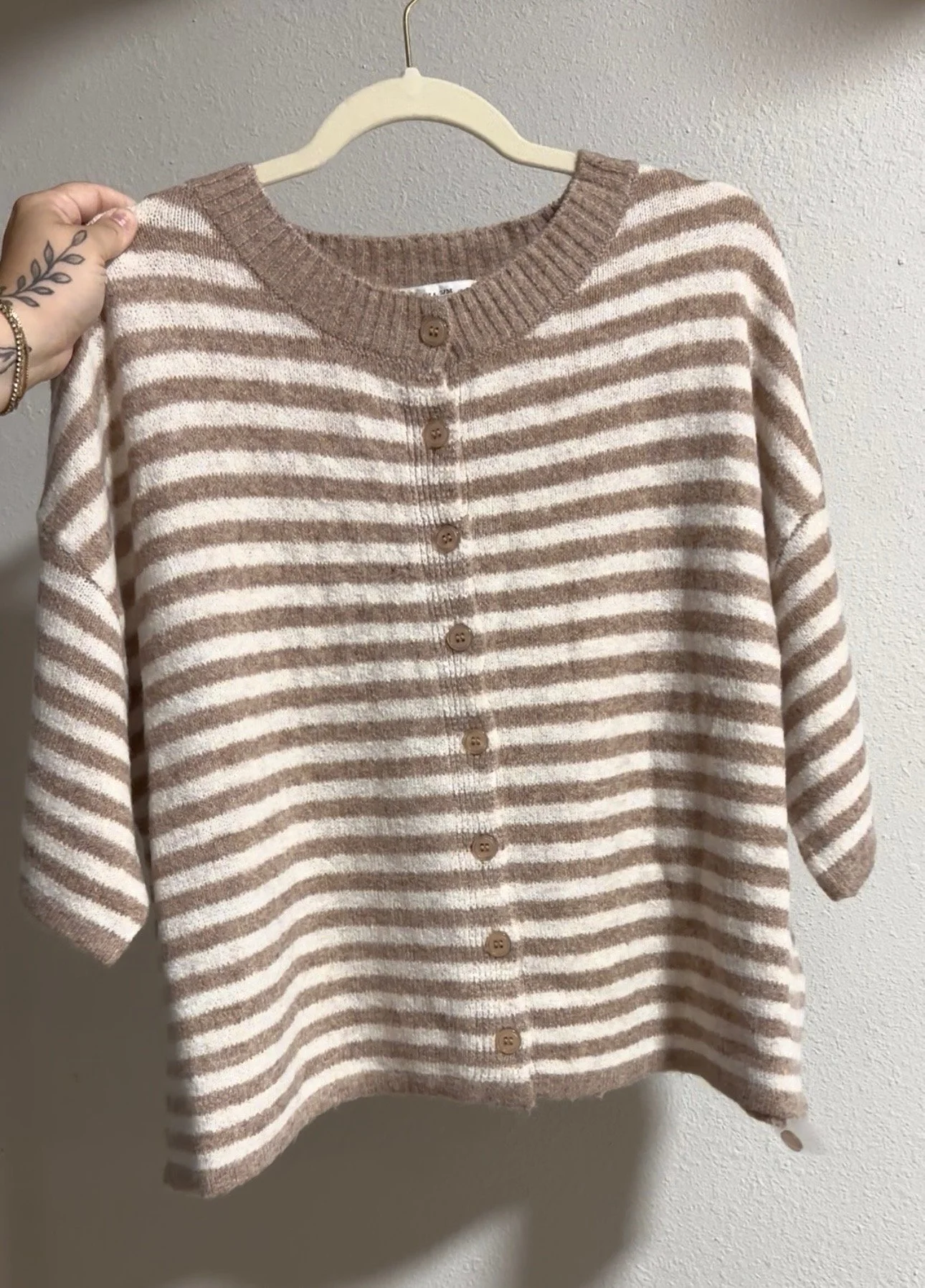 Mocha Stripe Short Sleeve Cardigan Sweater