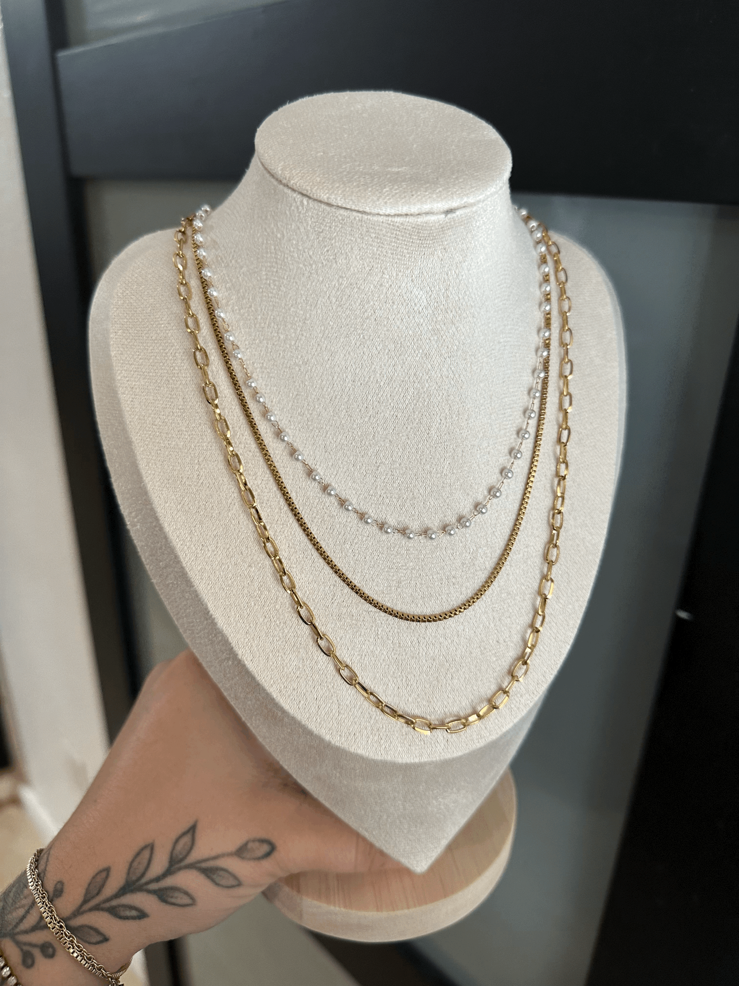 Carly Stacked Pearl Chain Necklace