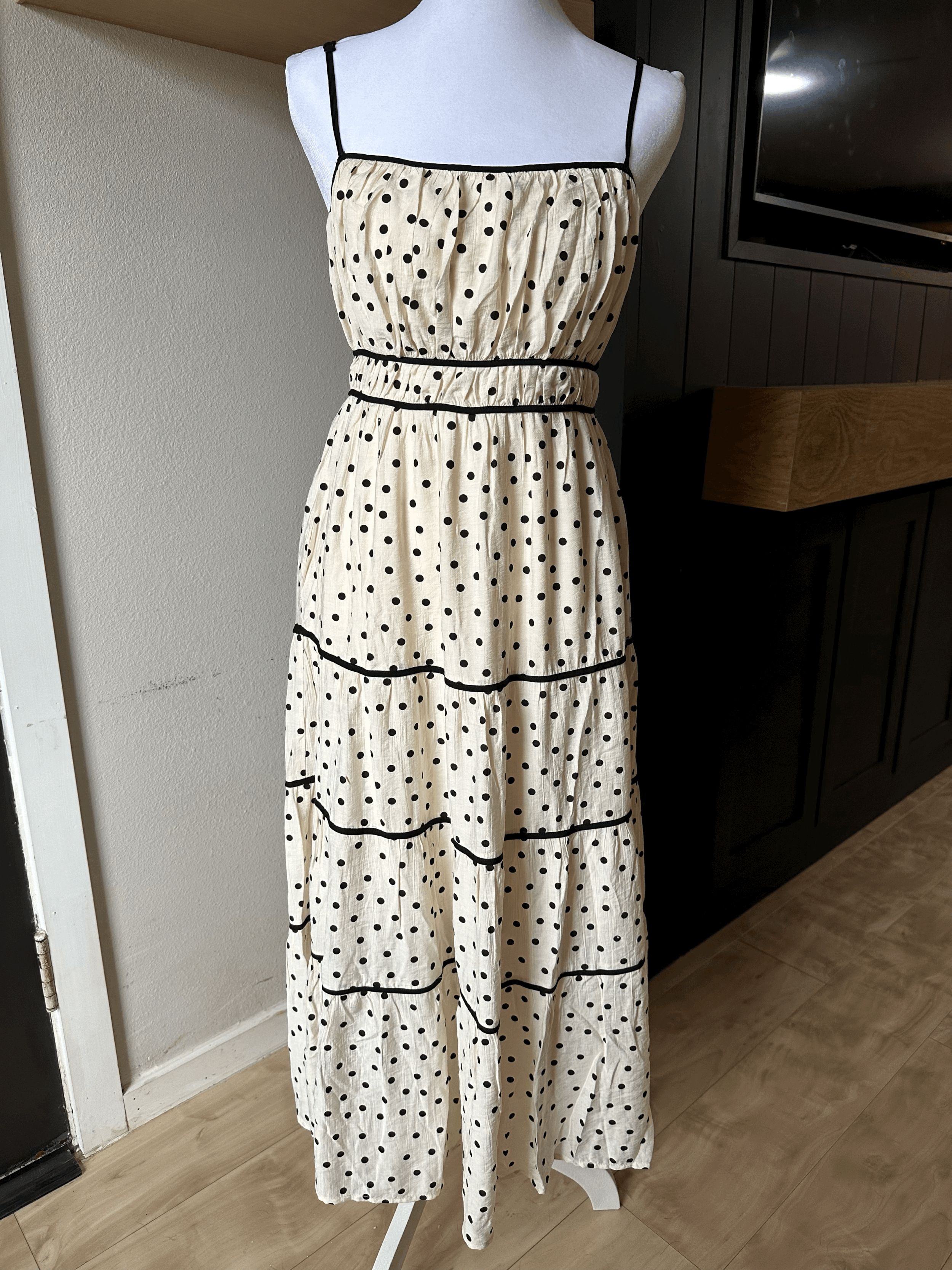 Iris Polka Dot Dress-Ivory w/black dot