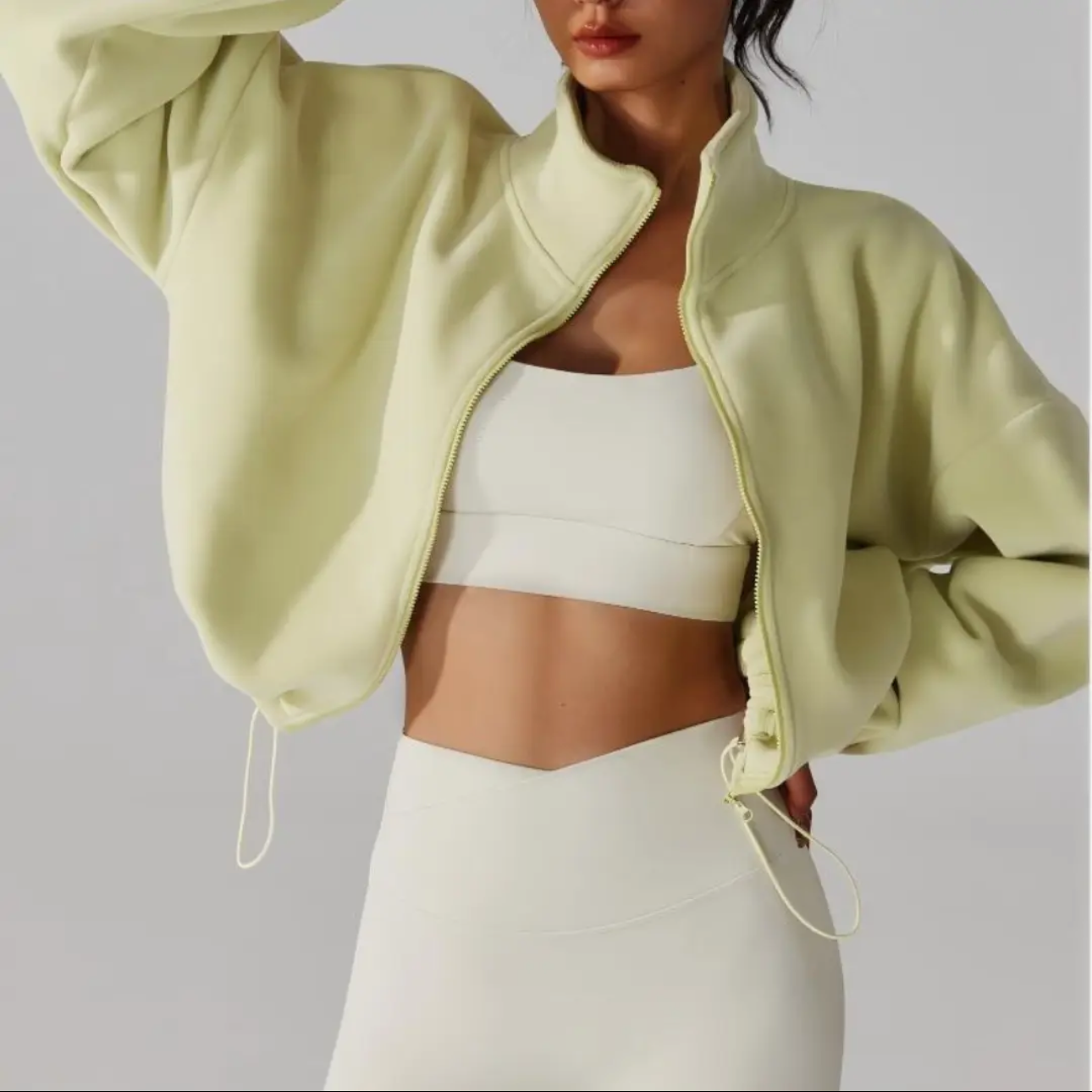 Reversible Fleece Cropped Drawstring Jacket