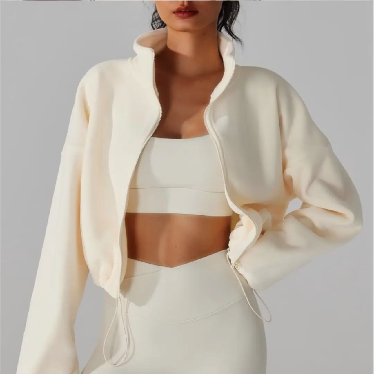 Reversible Fleece Cropped Drawstring Jacket