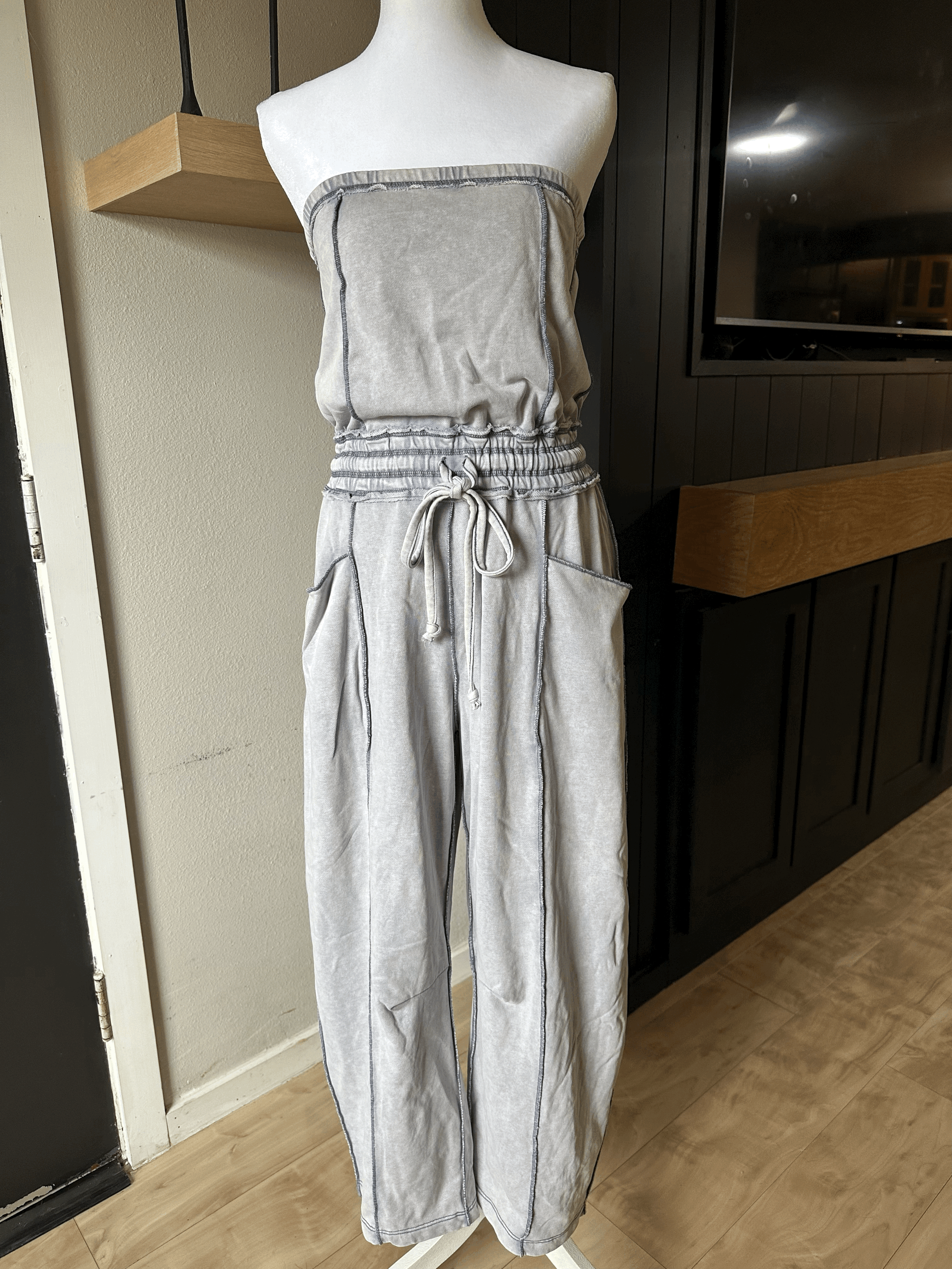 Barrel Leg Mineral Wash Jumpsuit-Cloud Denim