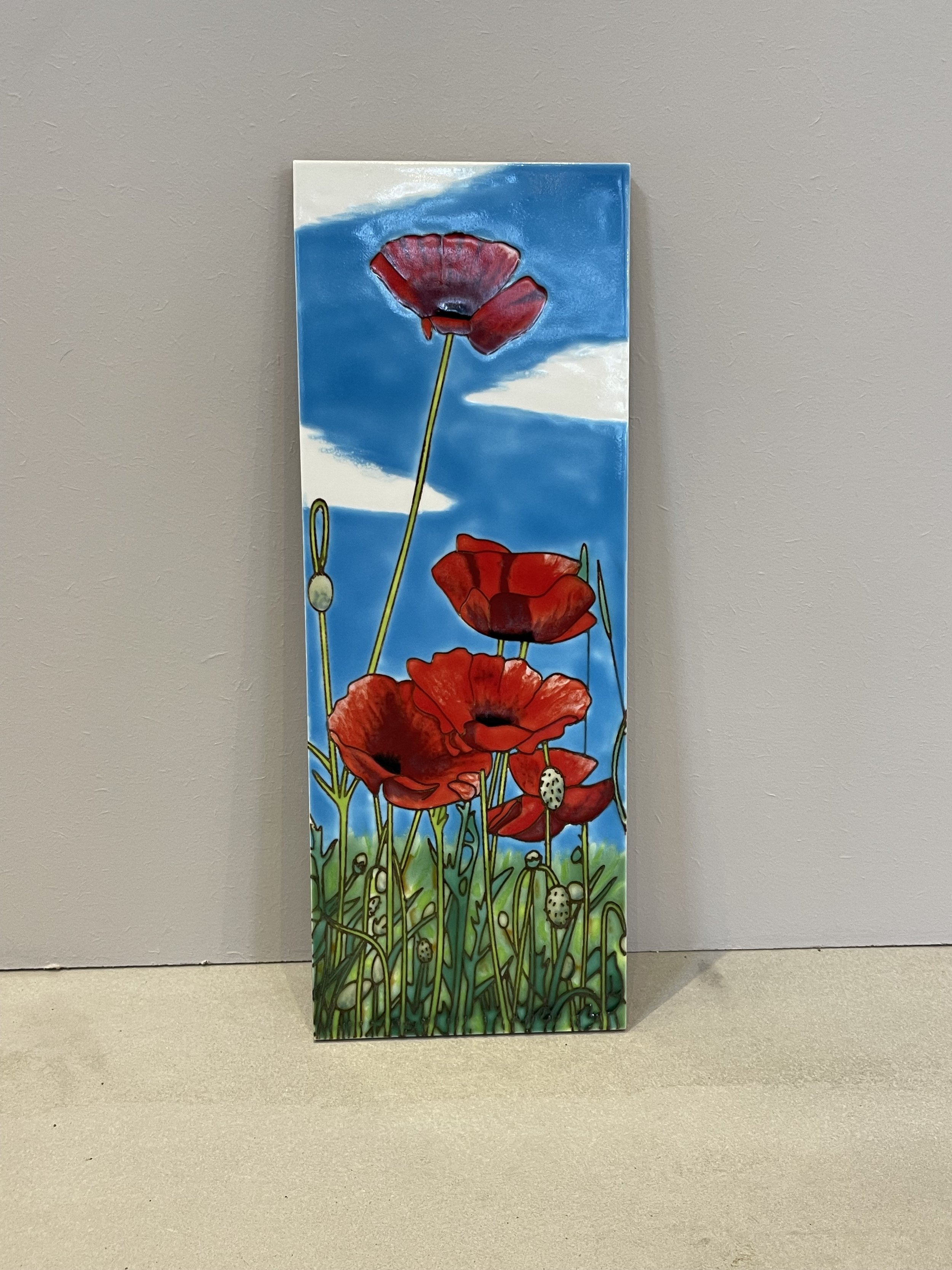 Poppy field art tile