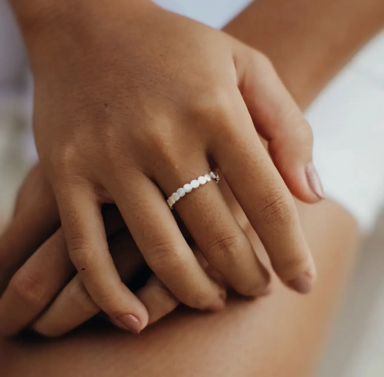 Dainty dot silver stacking ring