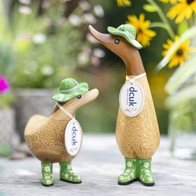 Green floral hat and welly boots ducky