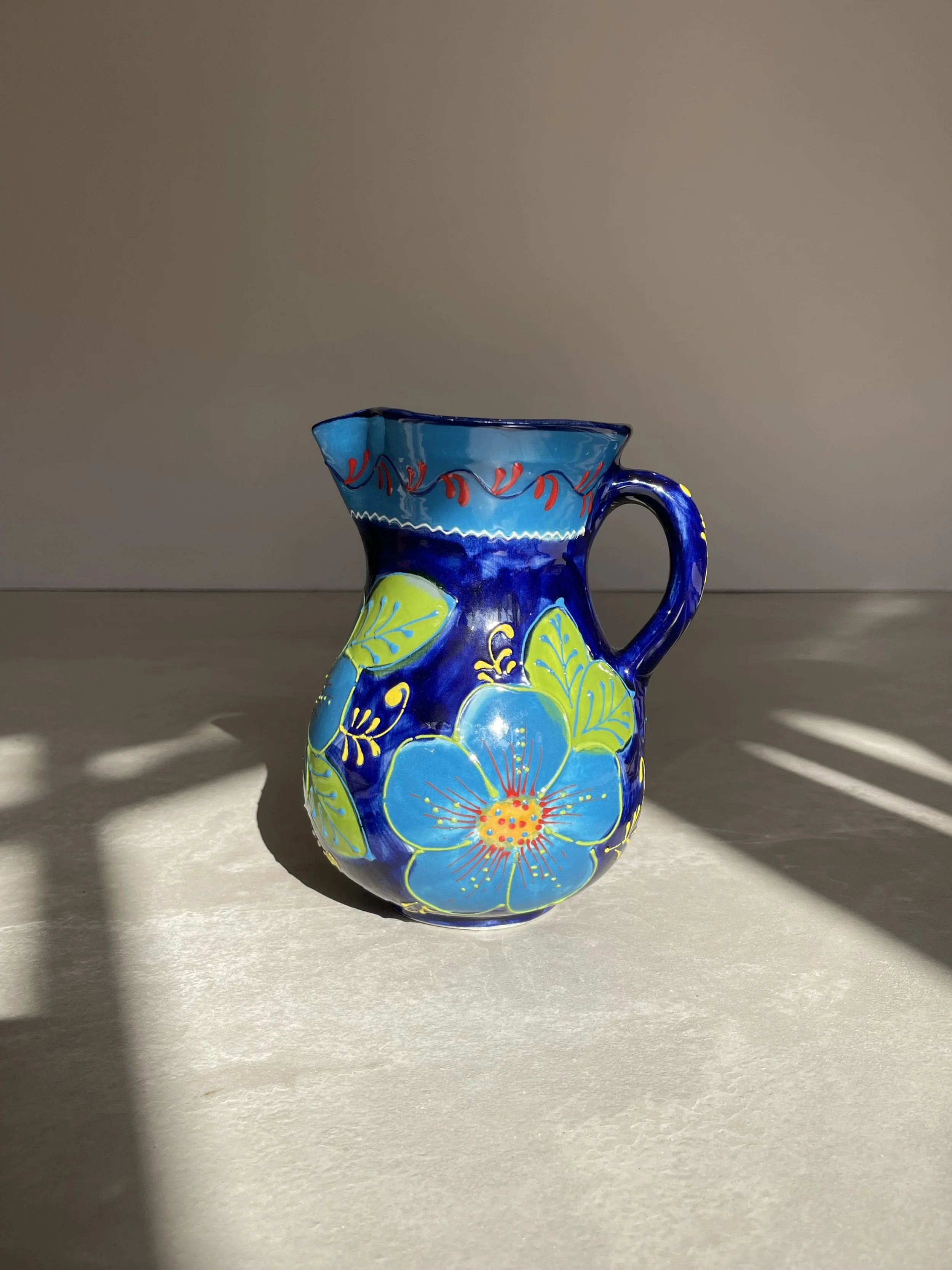 Blue floral Spanish jug
