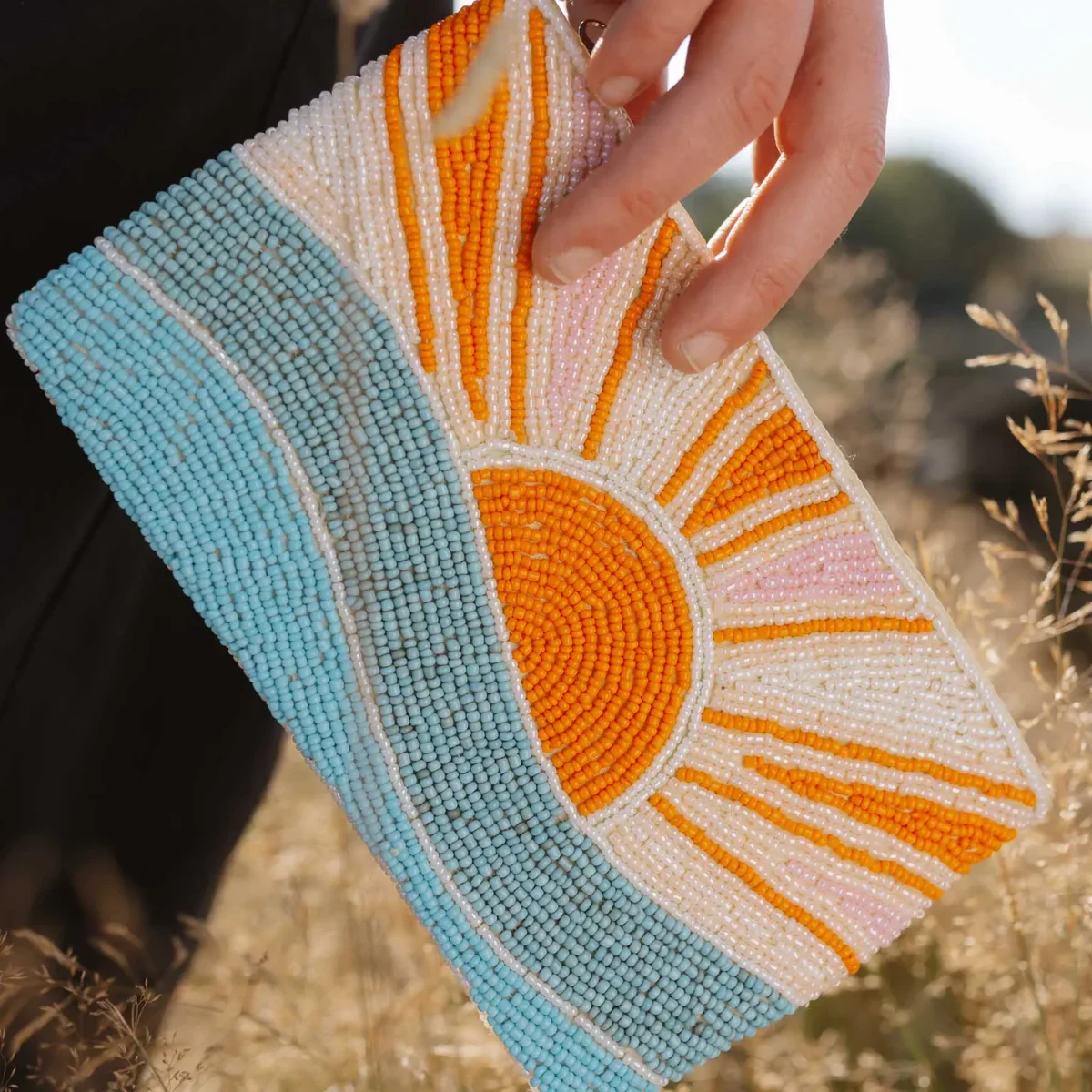 Large sunrise beaded pouch
