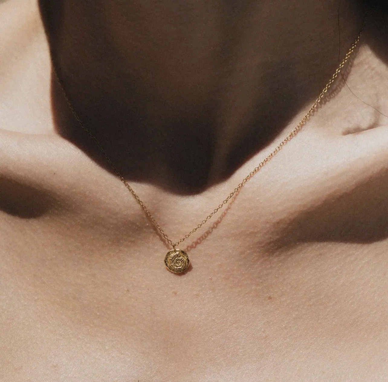 Ammonite gold charm necklace