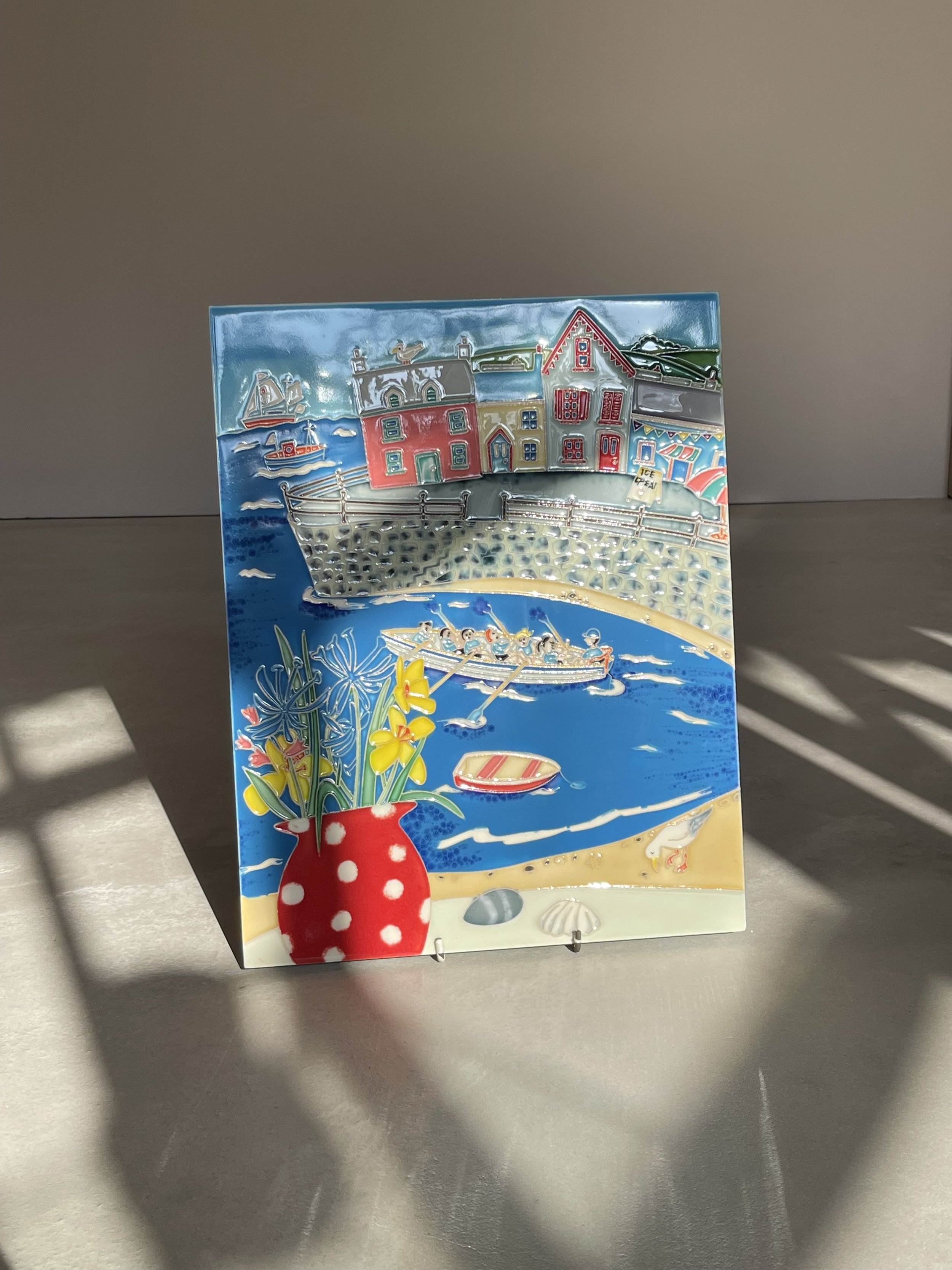 Seaside rowers art tile