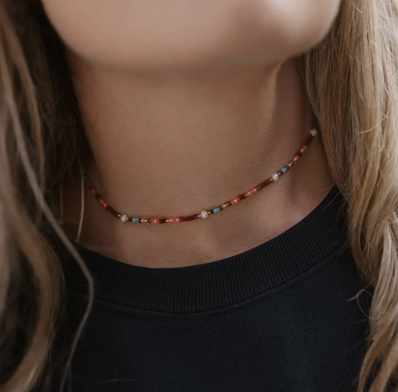 Deep sunset beaded necklace