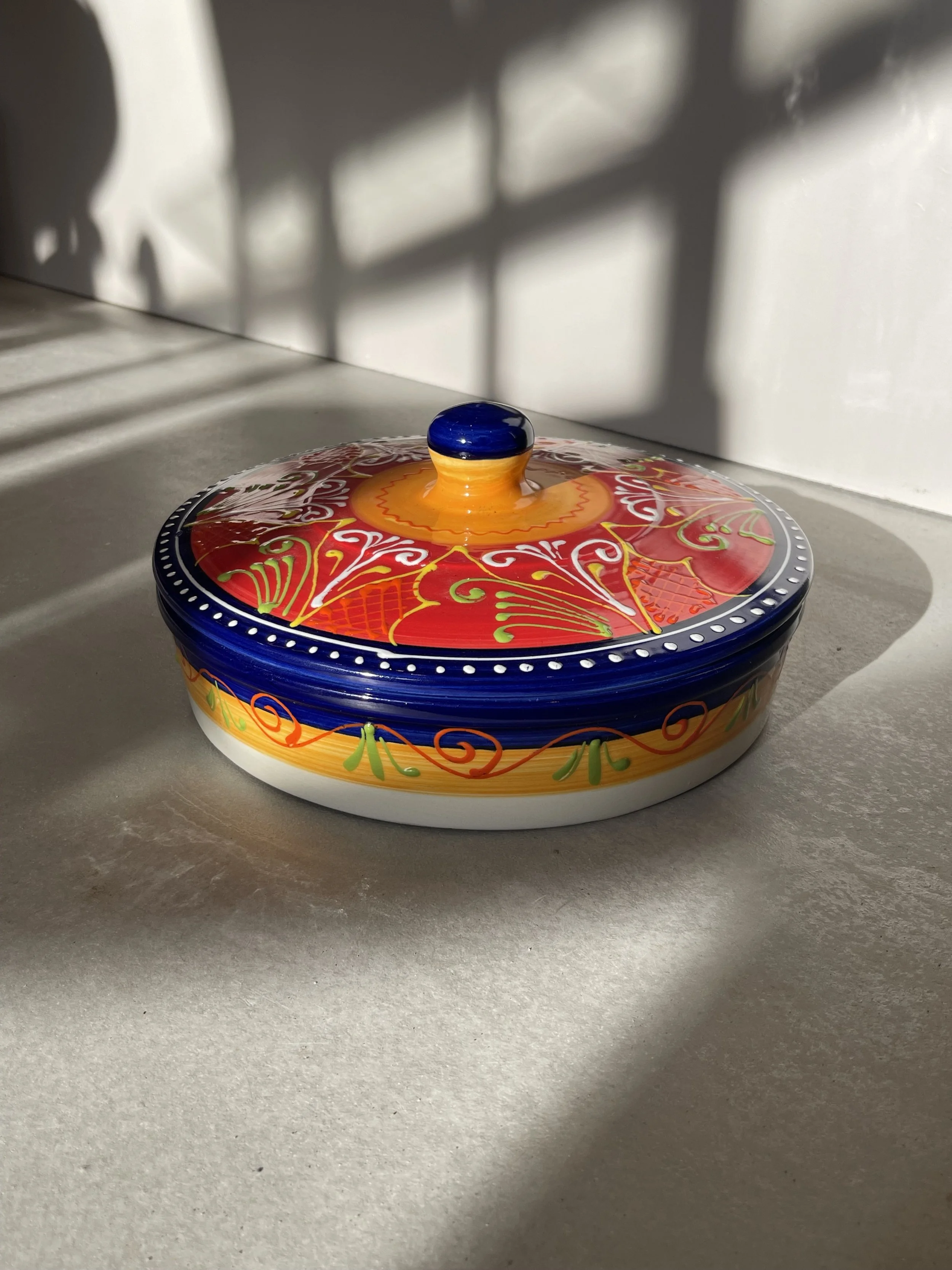 Spanish hand painted lidded casserole dish