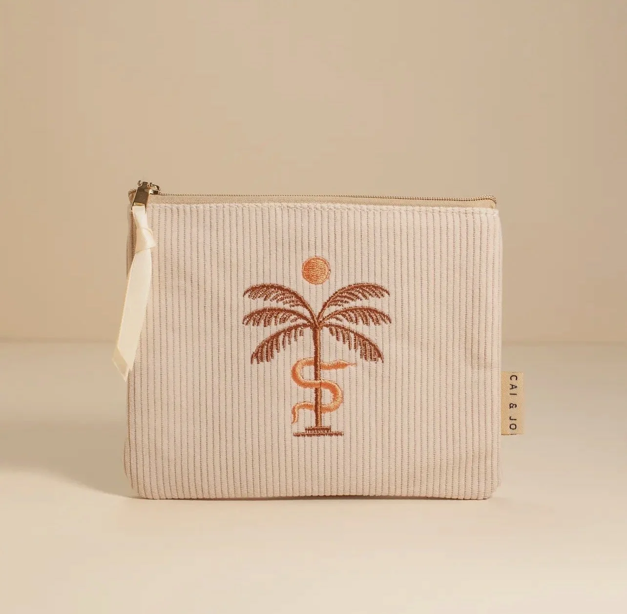 Stone palm corduroy pouch