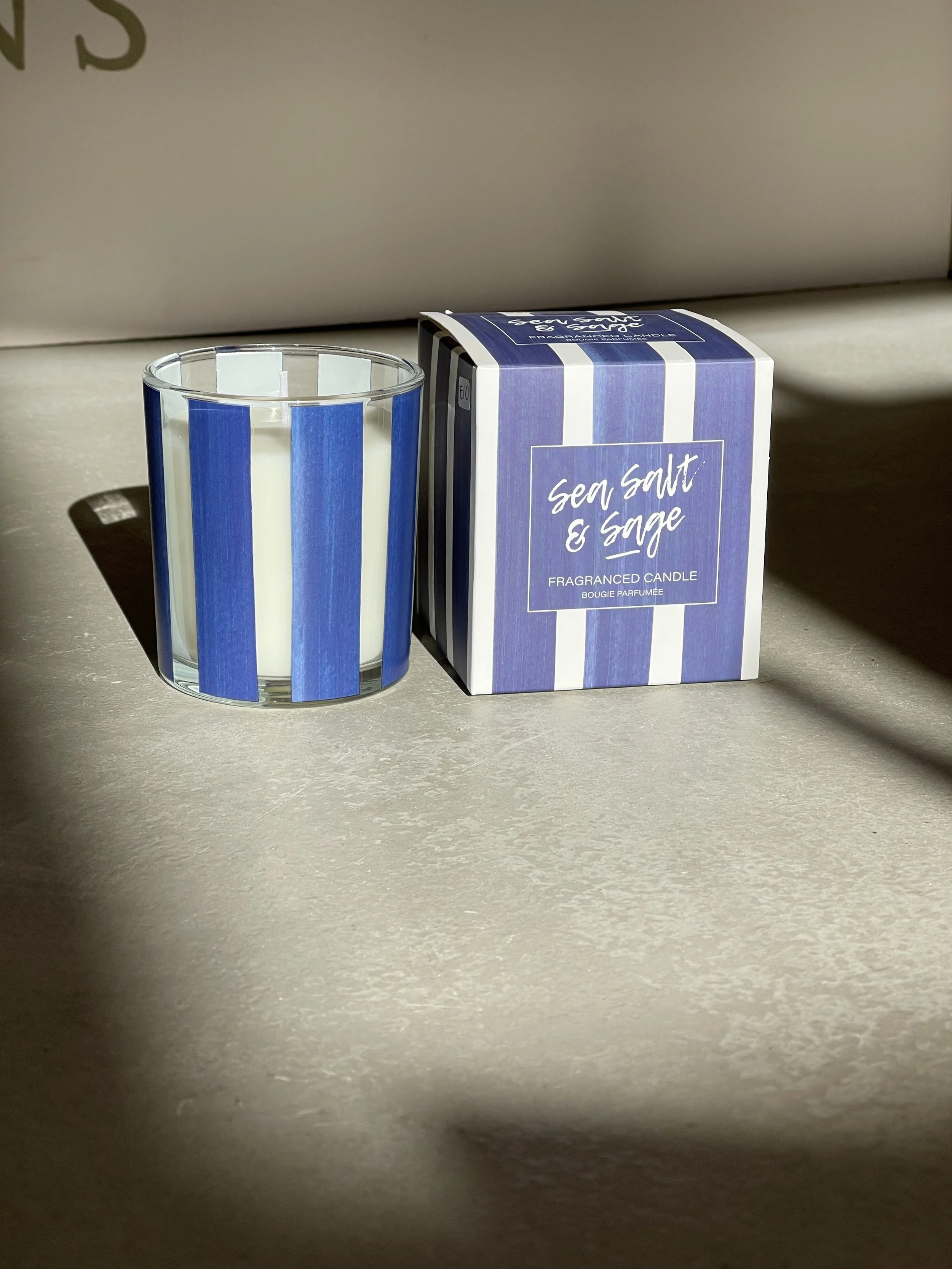 Blue stripe sea salt candle