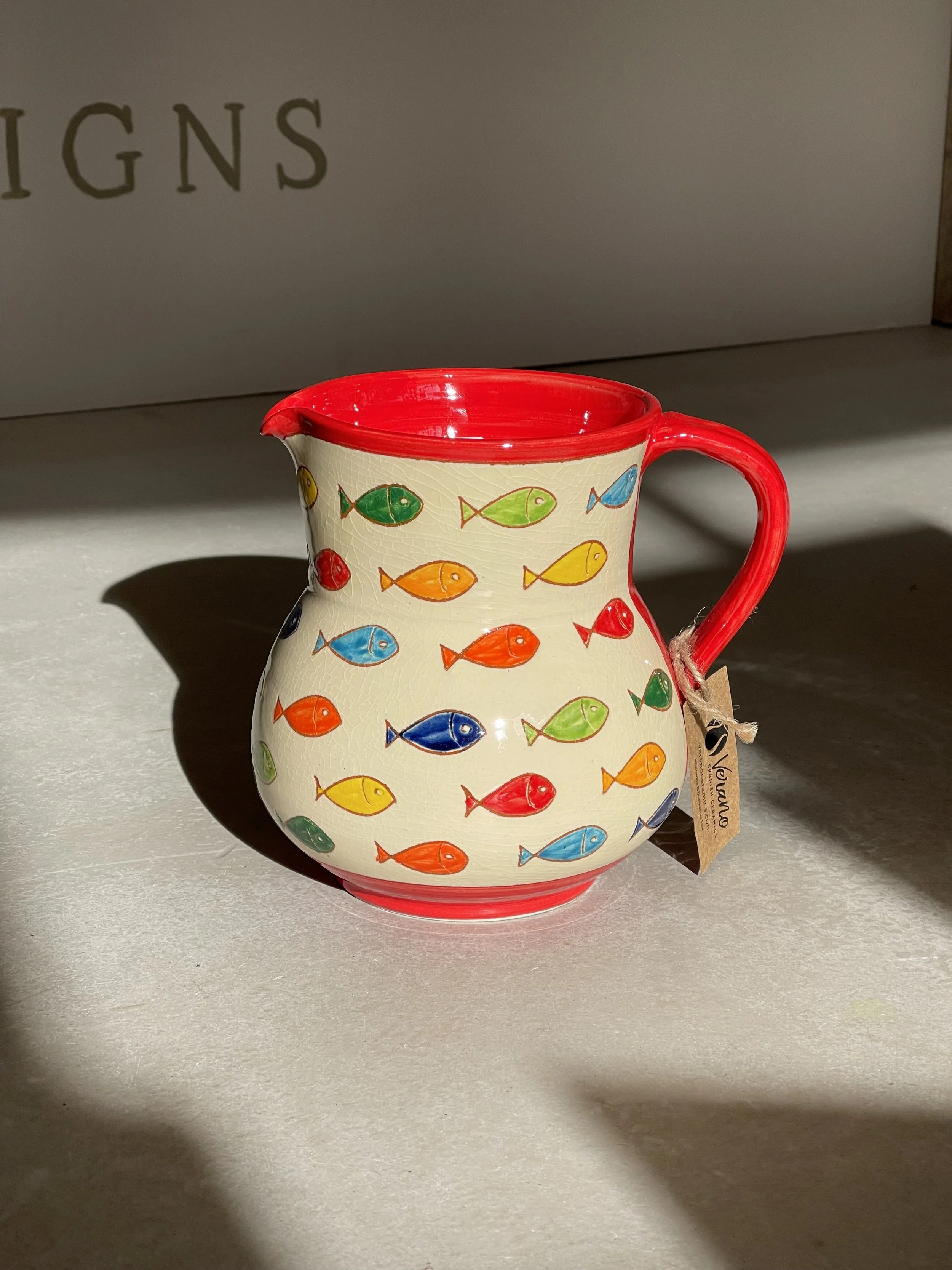 Spanish colourful fish print jug