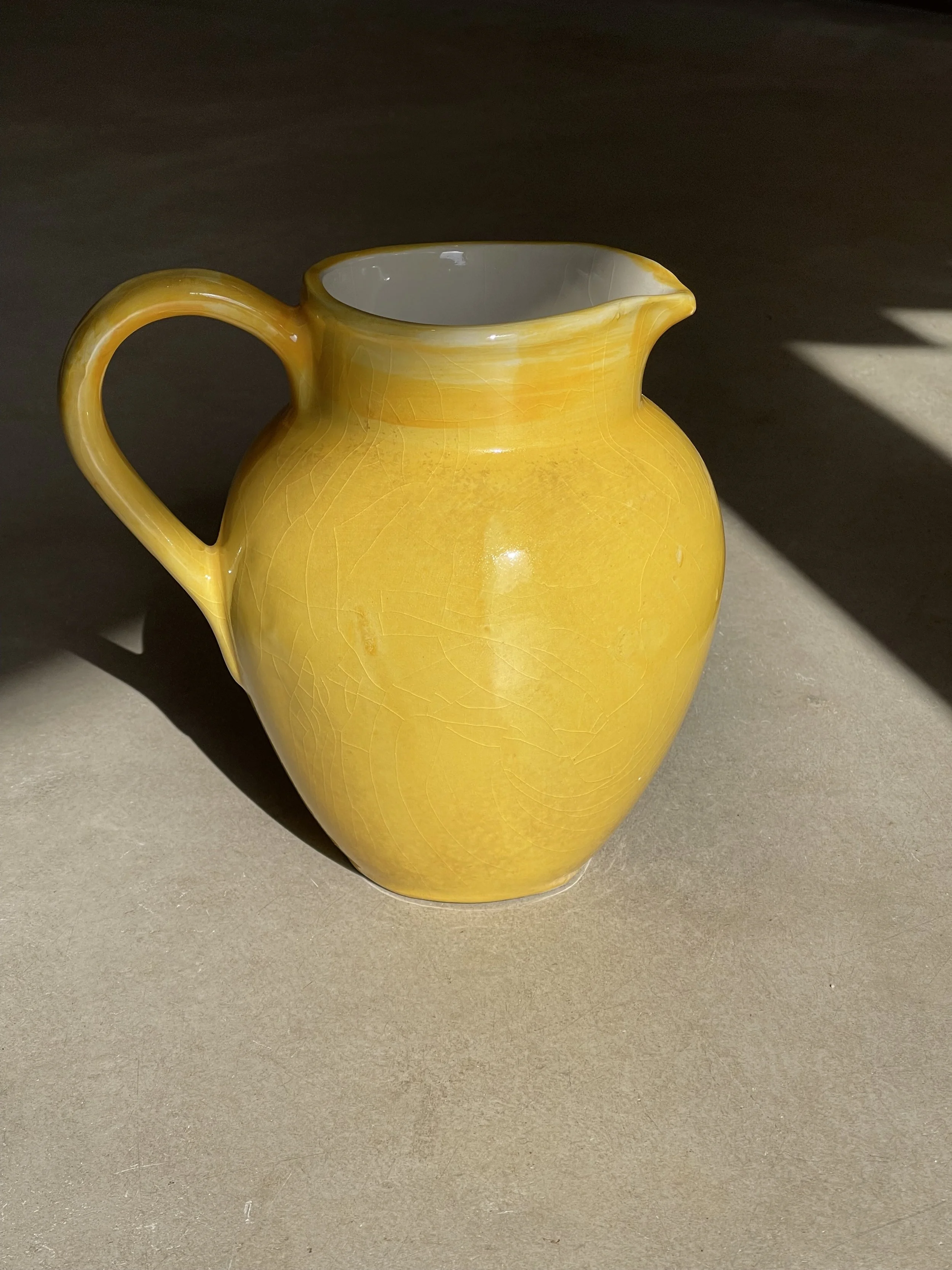 Large yellow ceramic sunflower jug/ vase - Spanish pottery handmade and handpainted in Almeria, Spain by Verano Ceramics. Available in Ruby's Designs giftshop in Looe, Cornwall.