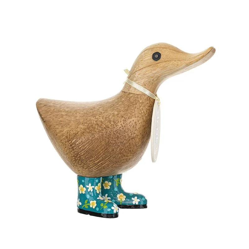 Teal floral welly boots ducky