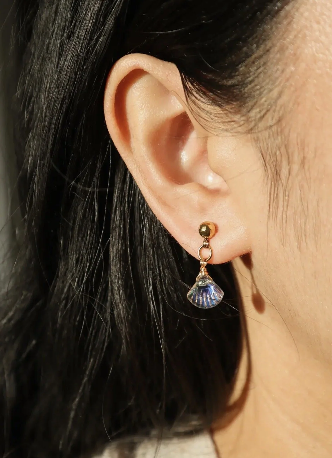 Crystal shell drop gold stud earrings