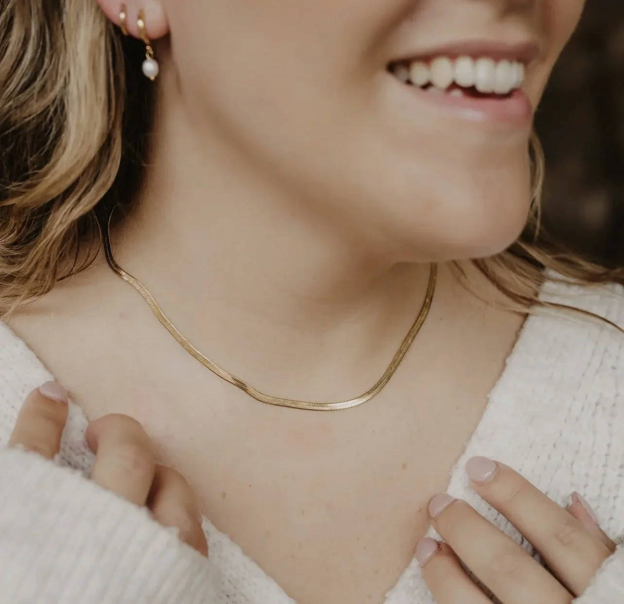 Herringbone gold chain necklace