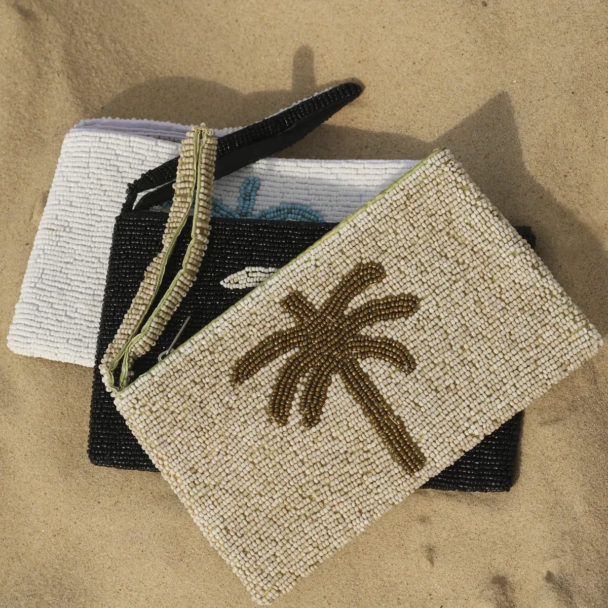 Small palm tree beaded pouch