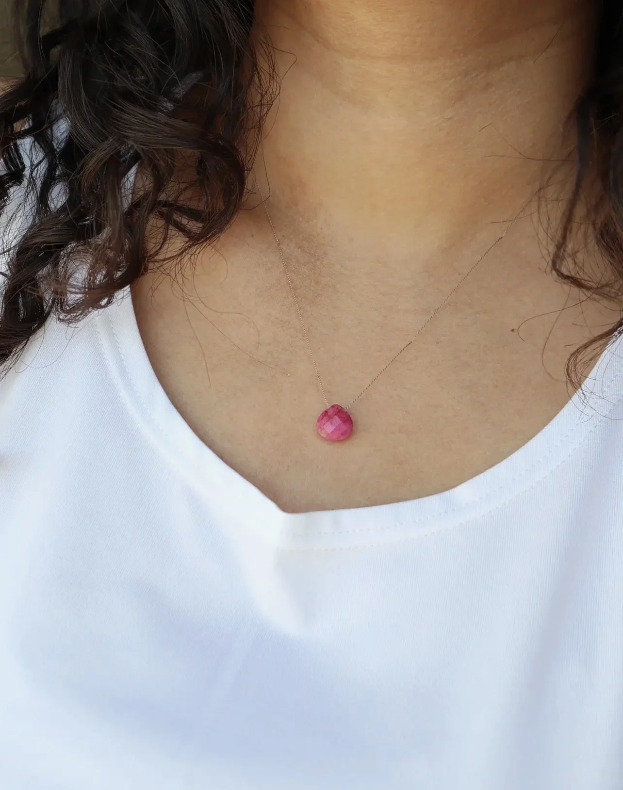 Ruby stone silk cord necklace