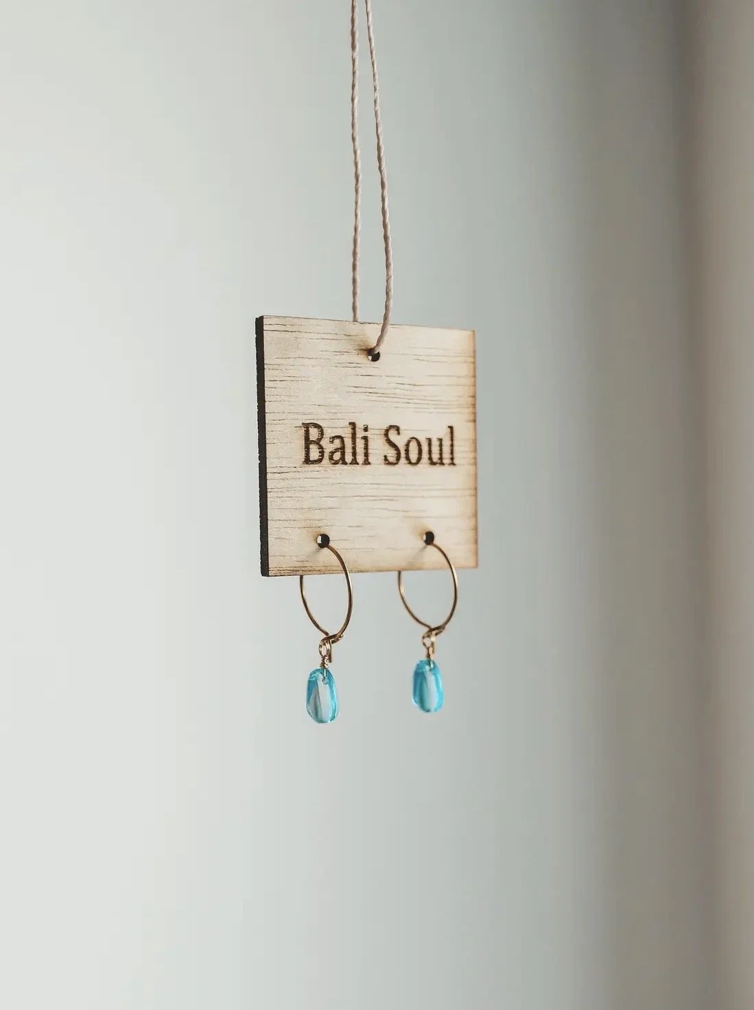 Blue breeze glass teardrop gold hoop earrings