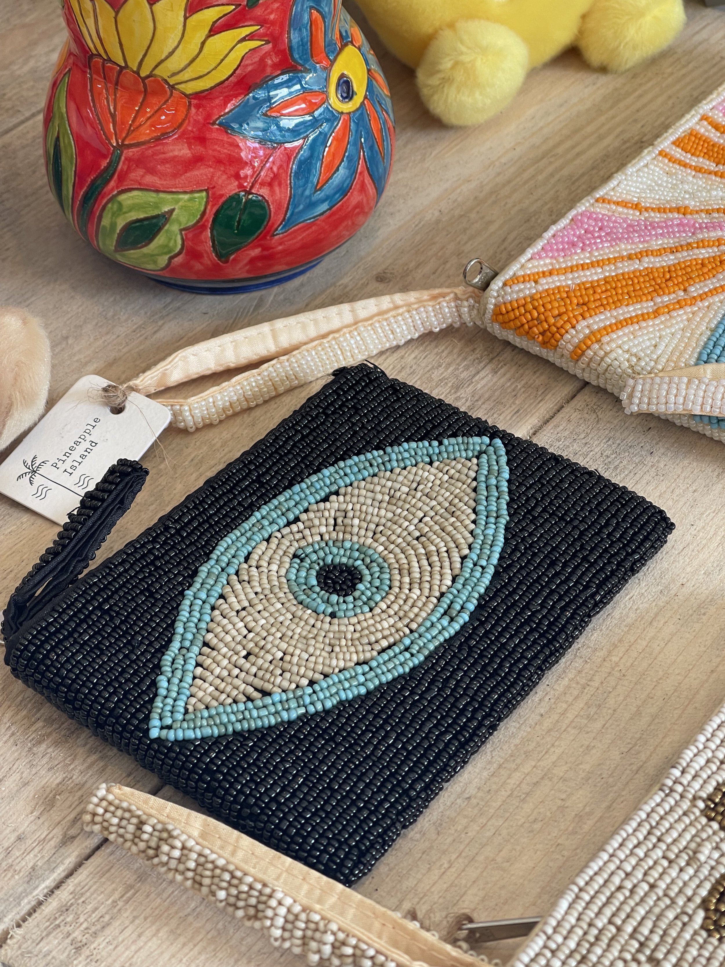 Greek evil eye beaded pouch