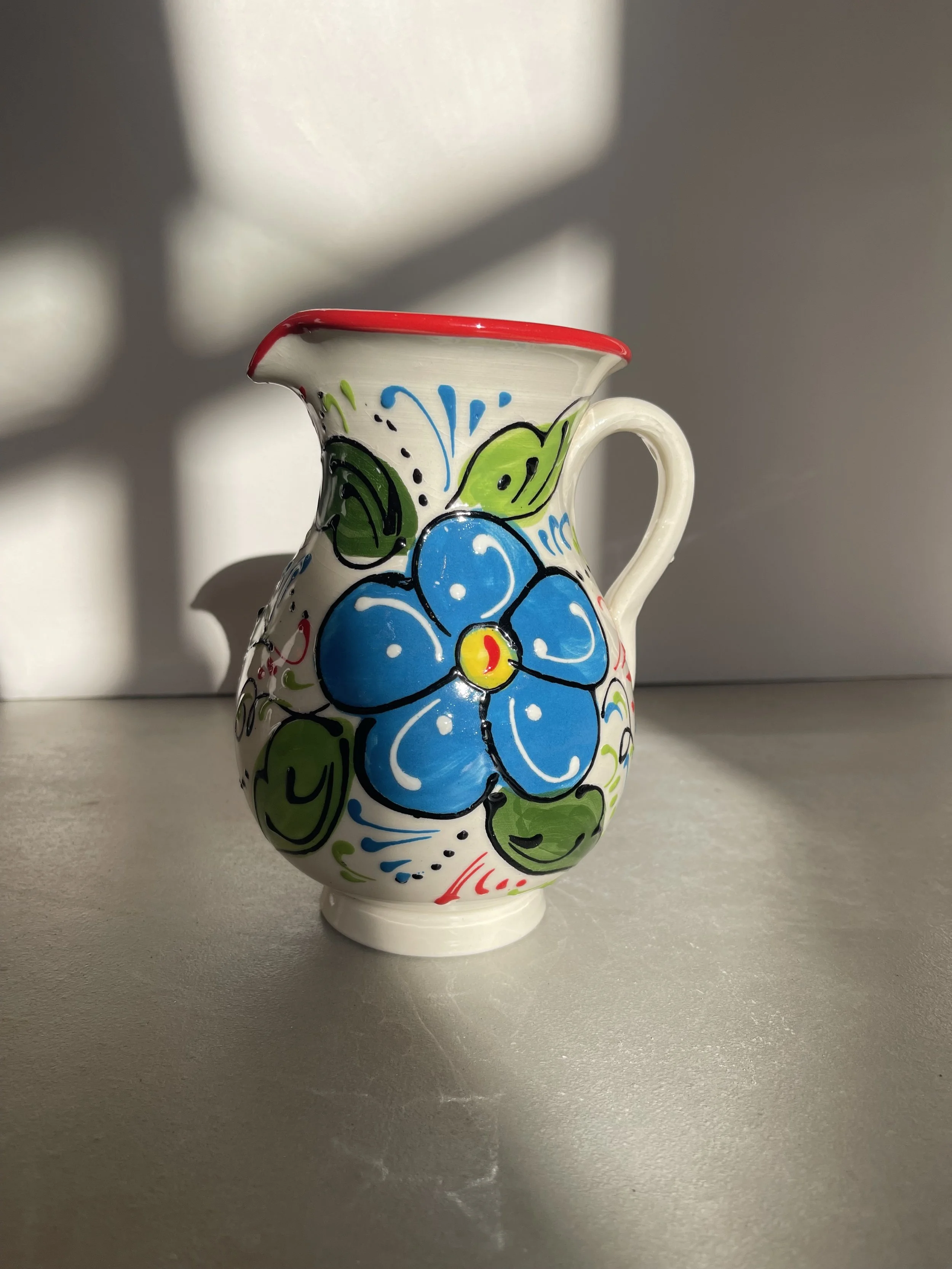 Spanish white floral jug