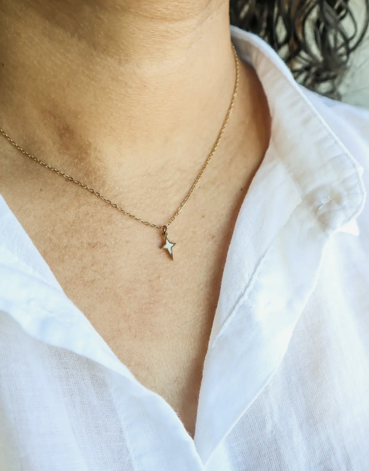 North star mother of pearl gold necklace